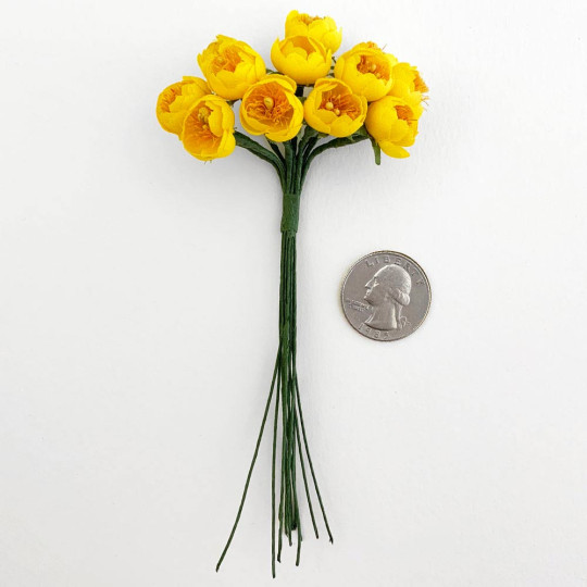 12 Yellow Fabric Buttercup Flowers for Spring Crafts ~ 1/2" across